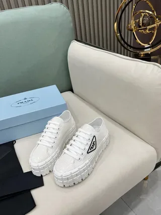 Prada Cloudbust White Glitter Mesh Lifestyle Sneakers 9