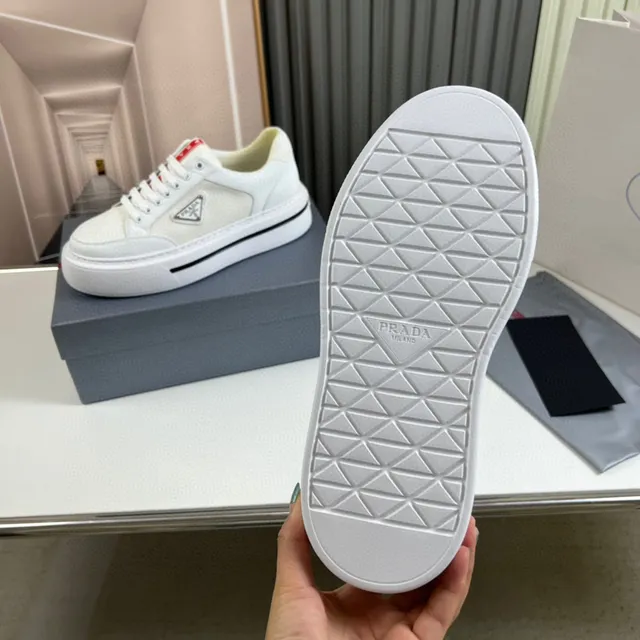 Prada Cloudbust White Mesh and Leather Platform Lifestyle Sneakers 2