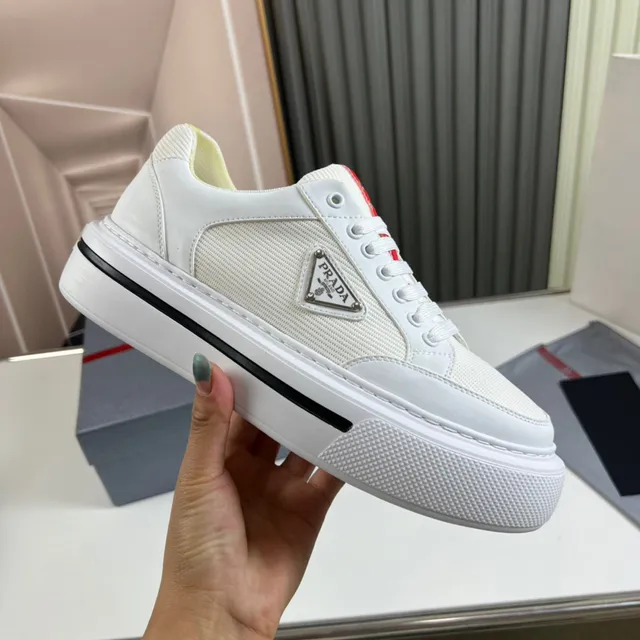 Prada Cloudbust White Mesh and Leather Platform Lifestyle Sneakers 4