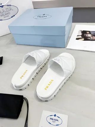 Prada Cloudbust White Quilted Lug-Sole Slippers 4