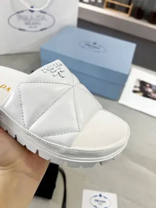Prada Cloudbust White Quilted Lug-Sole Slippers 5