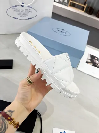 Prada Cloudbust White Quilted Lug-Sole Slippers 8