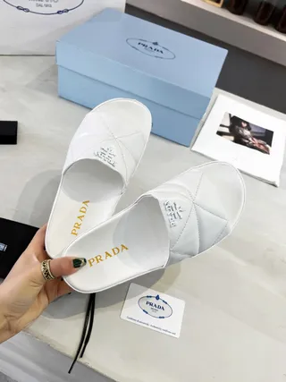 Prada Cloudbust White Quilted Lug-Sole Slippers 9