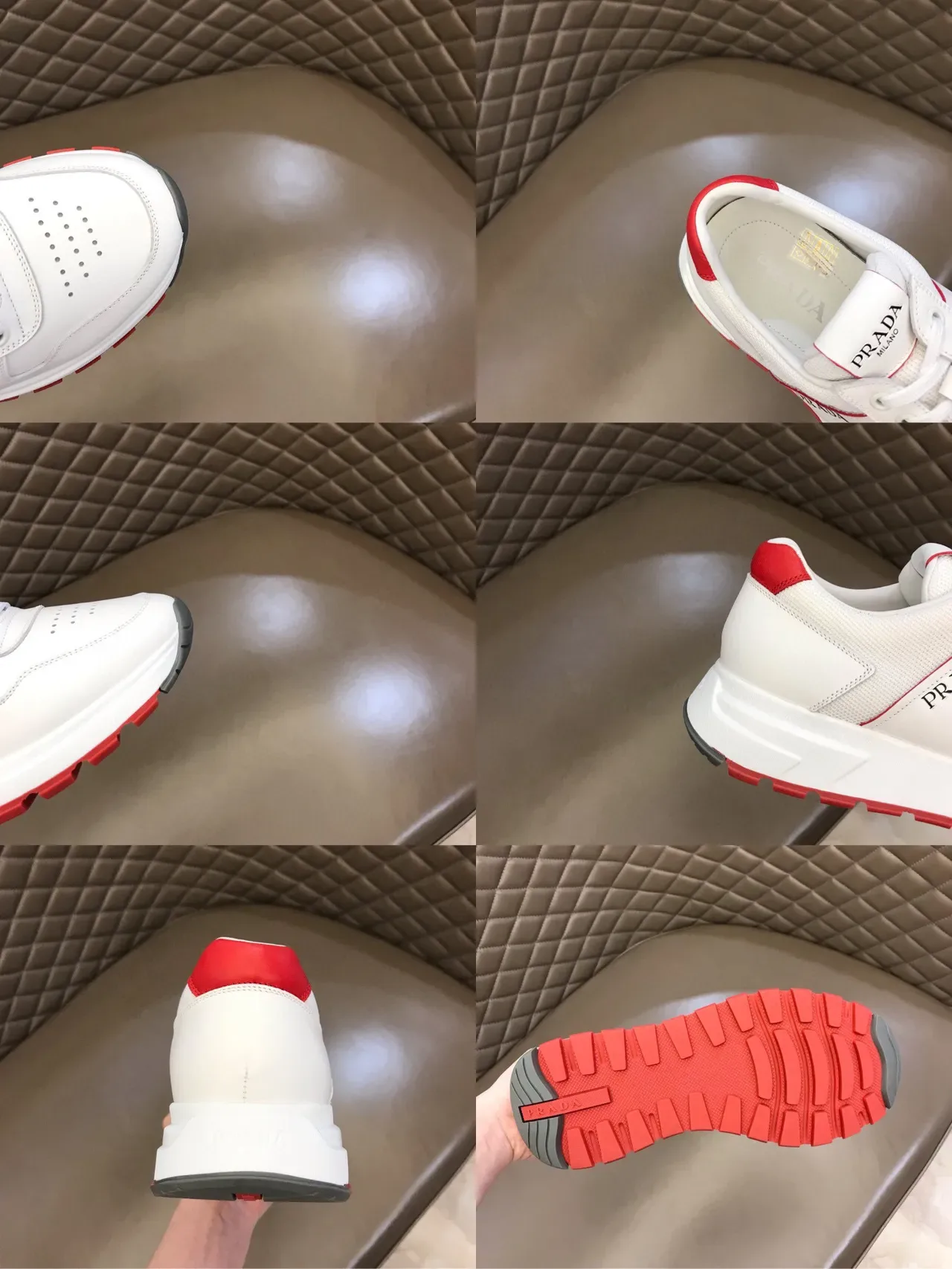 Prada Cloudbust White Red Leather And Textile Upper Accent Stripes Heel Tab Lifestyle Sneakers 2