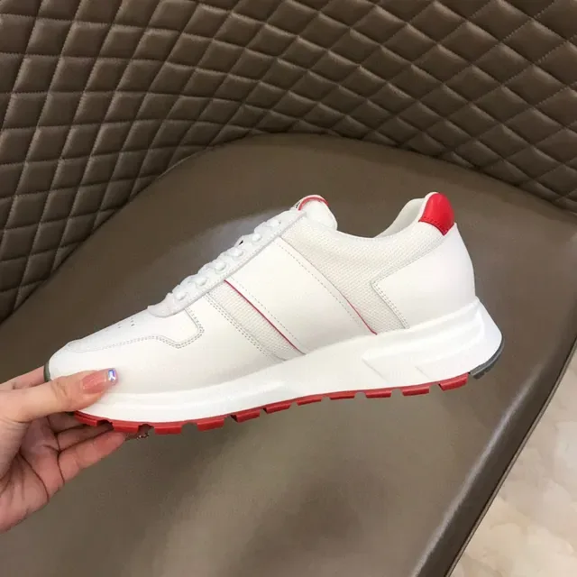 Prada Cloudbust White Red Leather And Textile Upper Accent Stripes Heel Tab Lifestyle Sneakers 3