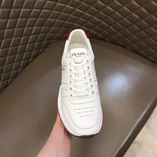 Prada Cloudbust White Red Leather And Textile Upper Accent Stripes Heel Tab Lifestyle Sneakers 4
