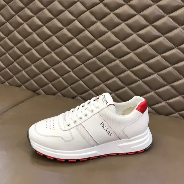 Prada Cloudbust White Red Leather And Textile Upper Accent Stripes Heel Tab Lifestyle Sneakers 5