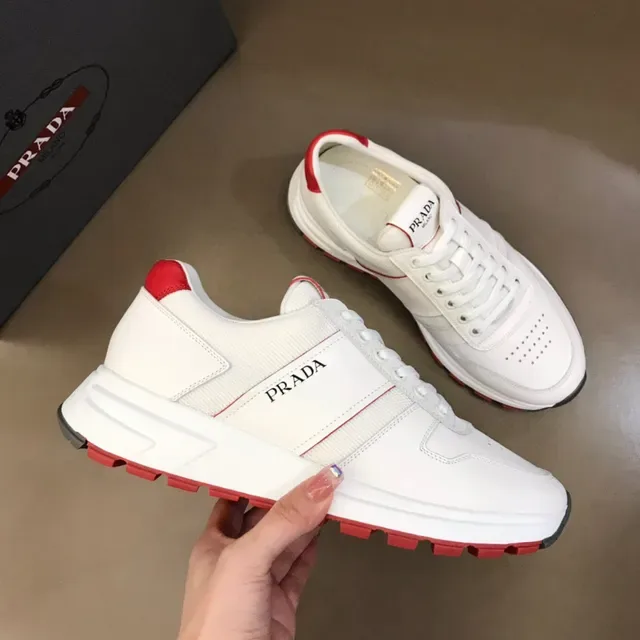 Prada Cloudbust White Red Leather And Textile Upper Accent Stripes Heel Tab Lifestyle Sneakers 6
