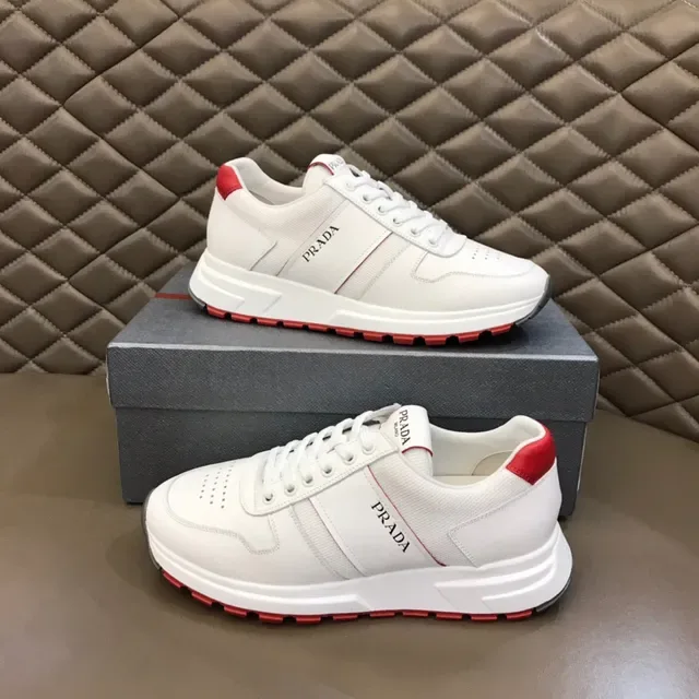Prada Cloudbust White Red Leather And Textile Upper Accent Stripes Heel Tab Lifestyle Sneakers 7