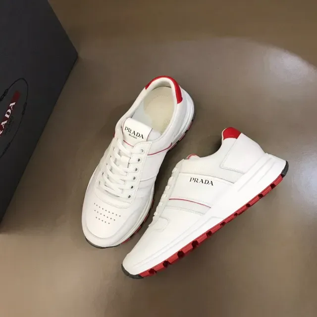 Prada Cloudbust White Red Leather And Textile Upper Accent Stripes Heel Tab Lifestyle Sneakers 8