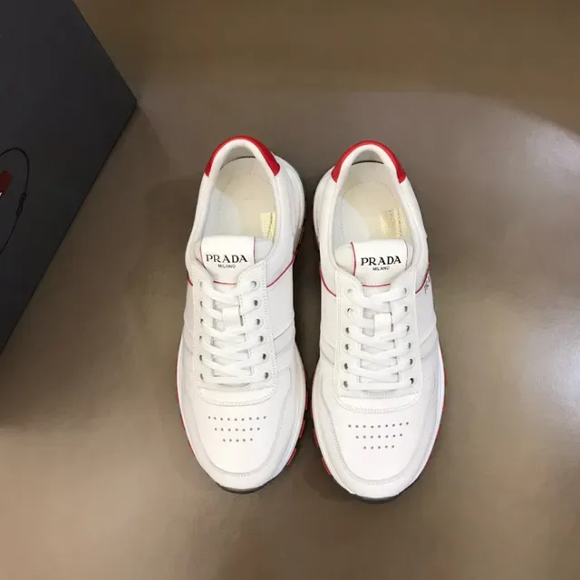 Prada Cloudbust White Red Leather And Textile Upper Accent Stripes Heel Tab Lifestyle Sneakers 9