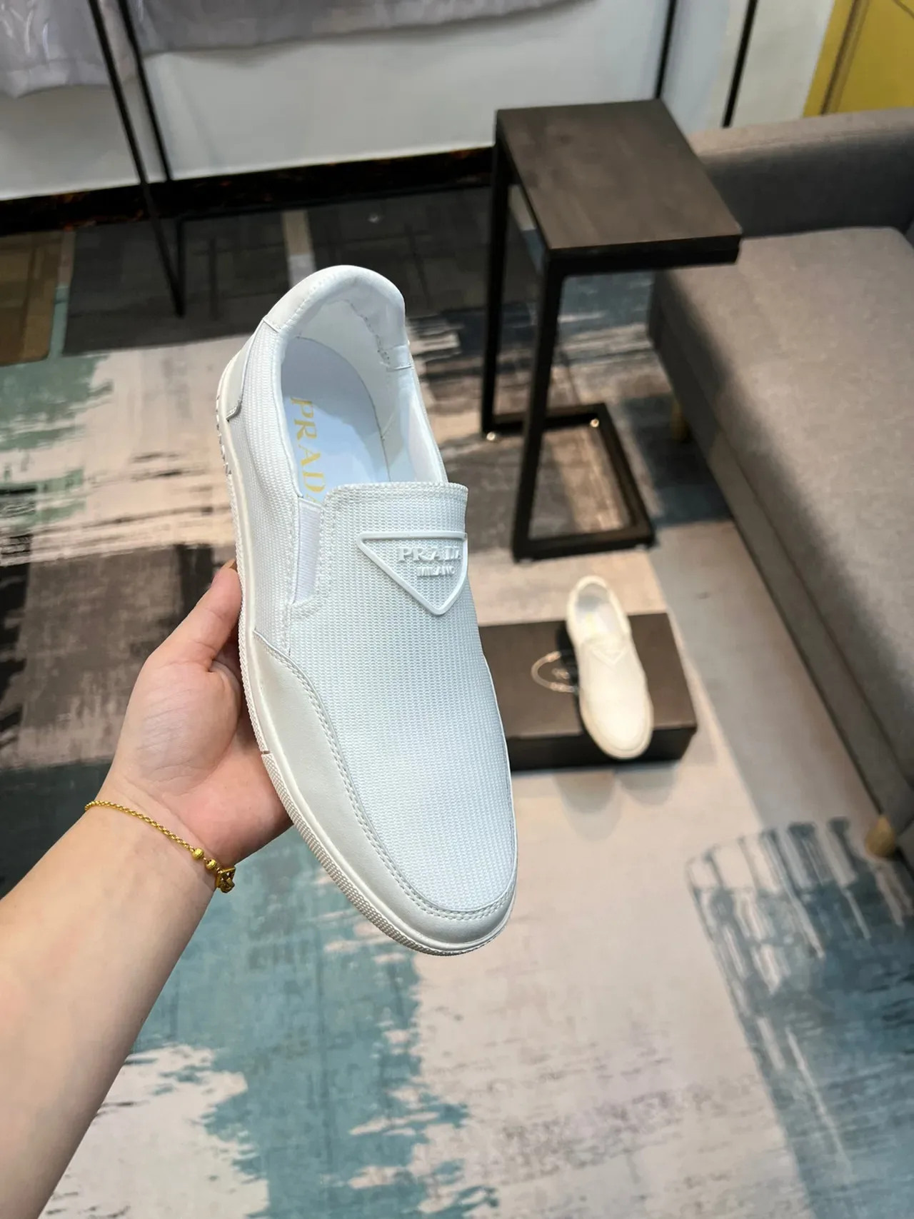 Prada Cloudbust White Slip-On Ribbed Knit Upper Loafer 6