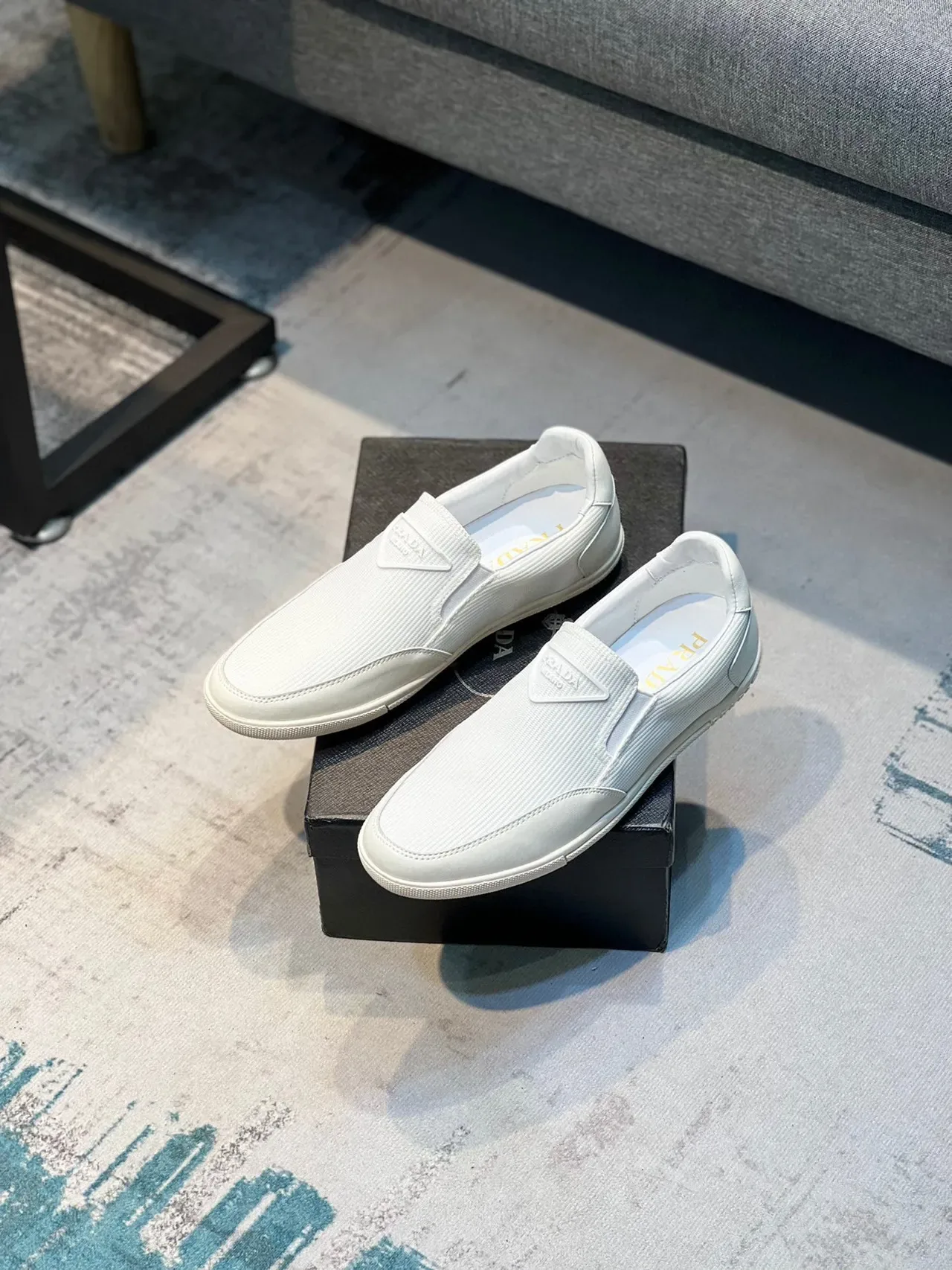 Prada Cloudbust White Slip-On Ribbed Knit Upper Loafer 7