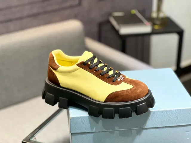 Prada Cloudbust Yellow and Brown Suede Chunky Sneakers 5