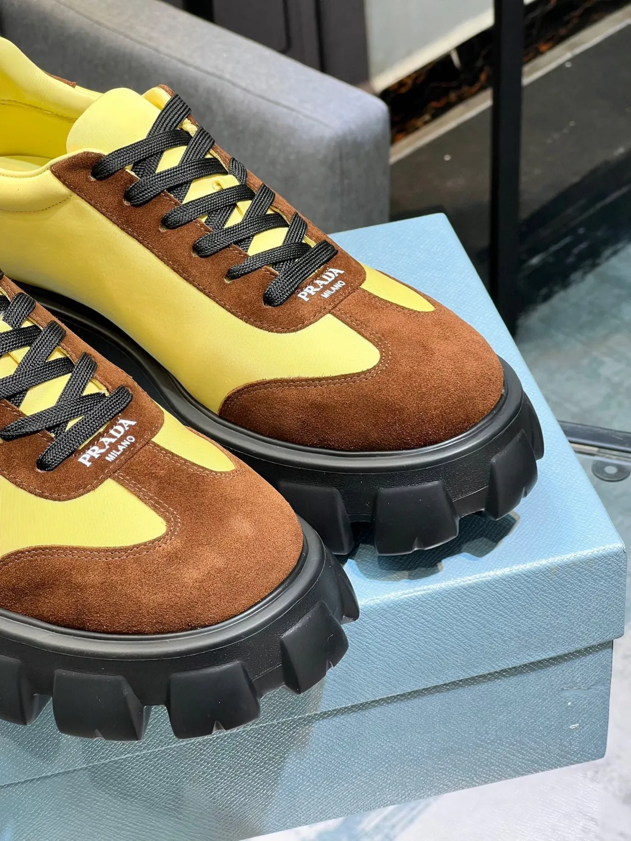Prada Cloudbust Yellow and Brown Suede Chunky Sneakers 6