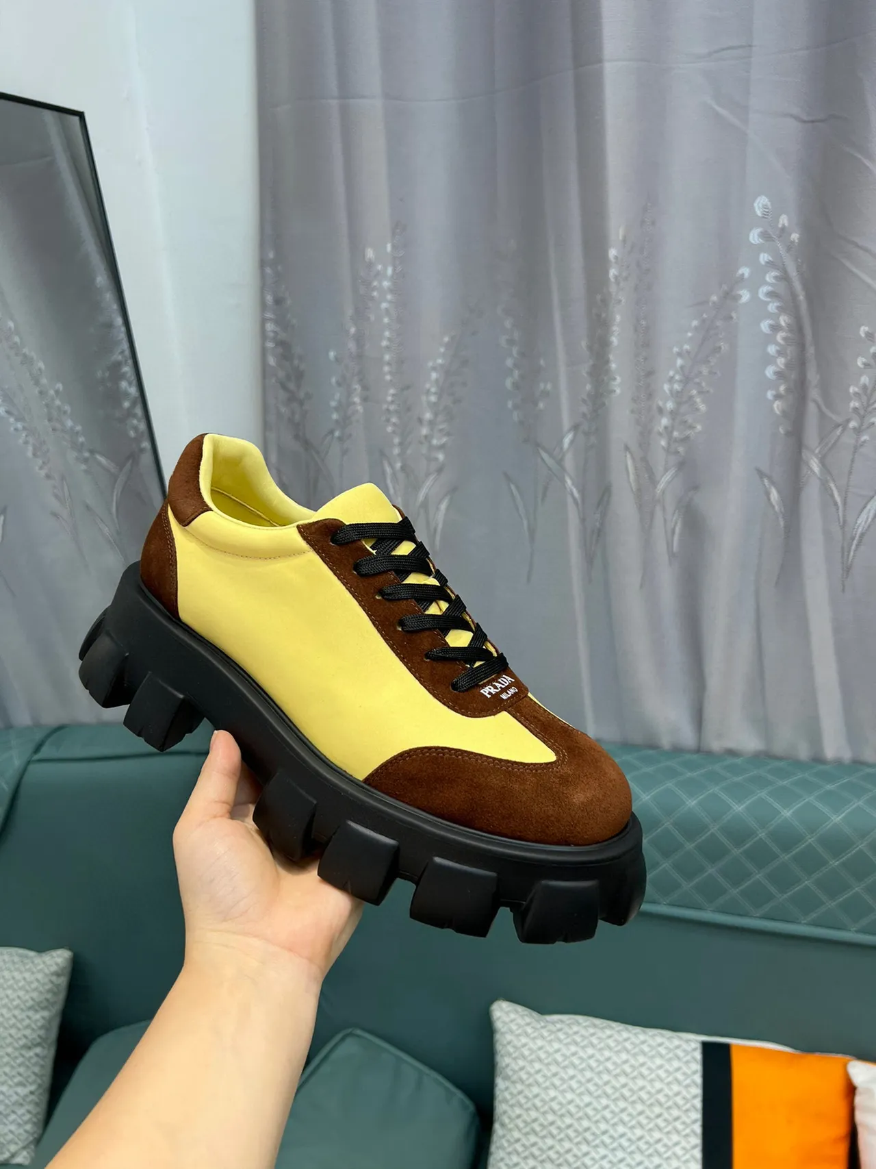 Prada Cloudbust Yellow and Brown Suede Chunky Sneakers 8
