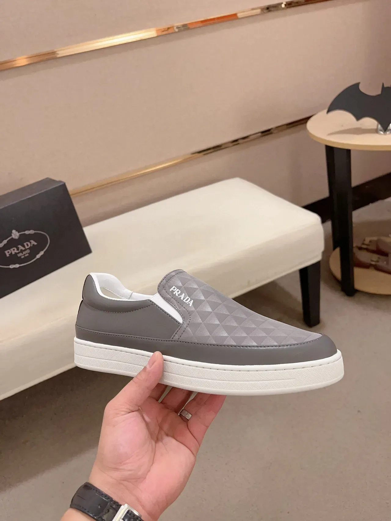 Prada Gray Quilted Slip-On Casual Shoe 4