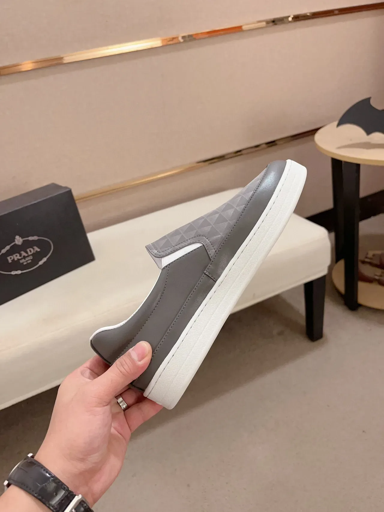 Prada Gray Quilted Slip-On Casual Shoe 5