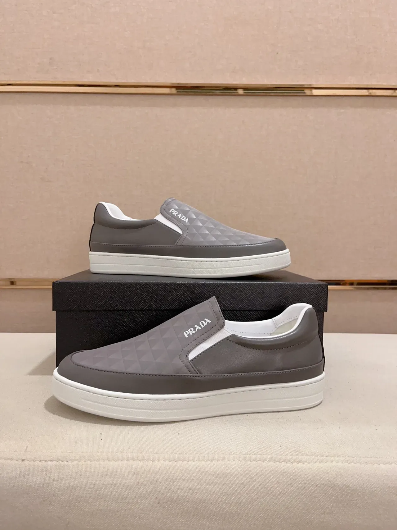 Prada Gray Quilted Slip-On Casual Shoe 6