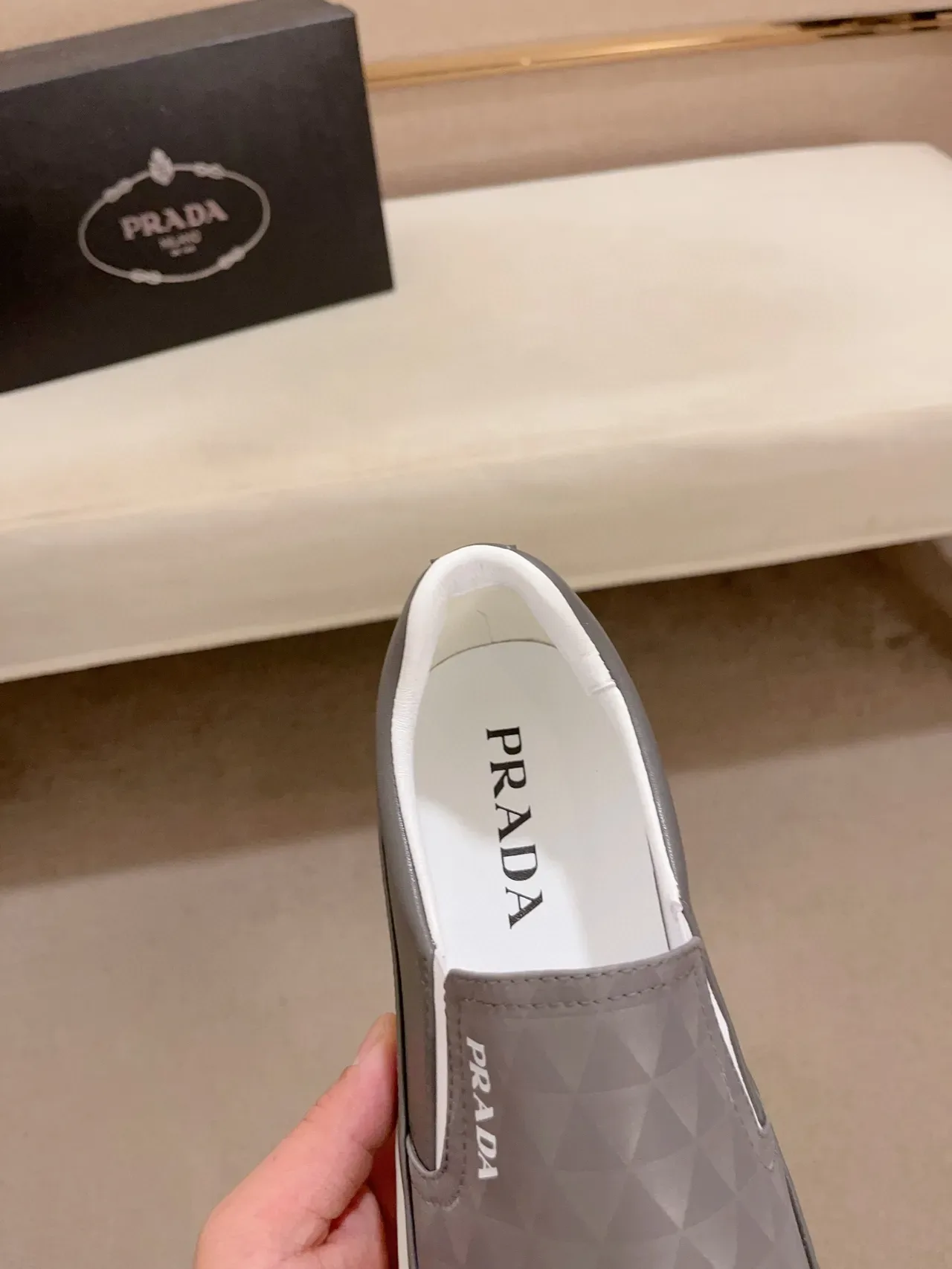 Prada Gray Quilted Slip-On Casual Shoe 7