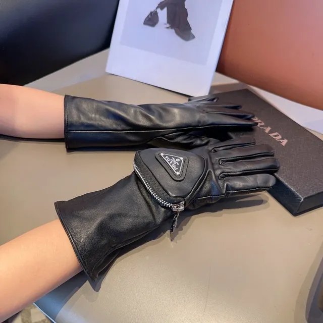 Prada Leather Glove Black Silver Zipper-Closure Leather Gloves 2