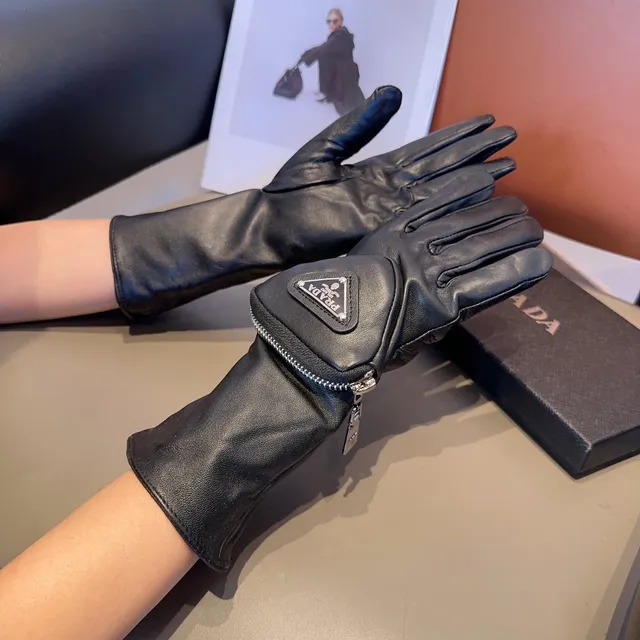 Prada Leather Glove Black Silver Zipper-Closure Leather Gloves 3