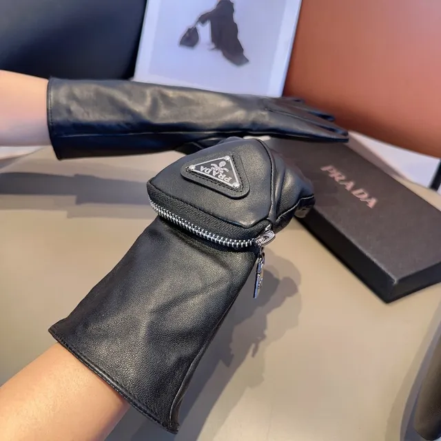 Prada Leather Glove Black Silver Zipper-Closure Leather Gloves 4