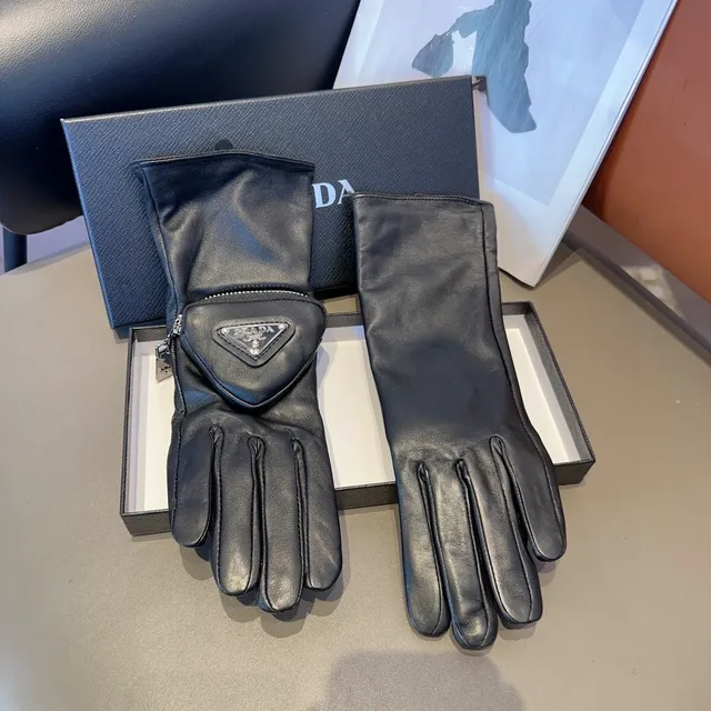 Prada Leather Glove Black Silver Zipper-Closure Leather Gloves 5