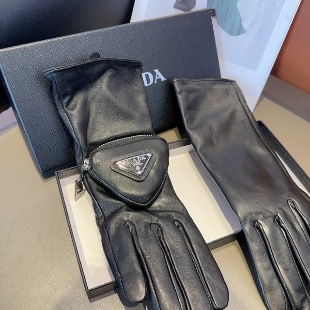 Prada Leather Glove Black Silver Zipper-Closure Leather Gloves 6