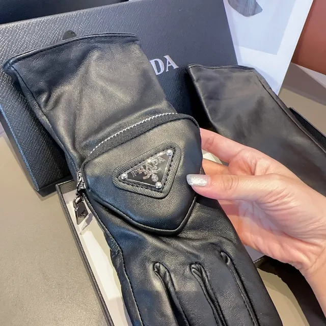 Prada Leather Glove Black Silver Zipper-Closure Leather Gloves 7