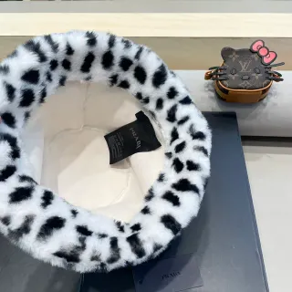 Prada Leopard-Print Faux Fur Bucket Hat