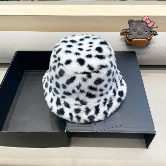 Prada Leopard-Print Faux Fur Bucket Hat 5