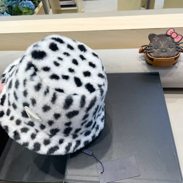 Prada Leopard-Print Faux Fur Bucket Hat 8