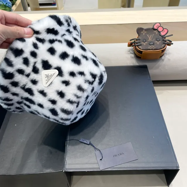 Prada Leopard-Print Faux Fur Bucket Hat 9