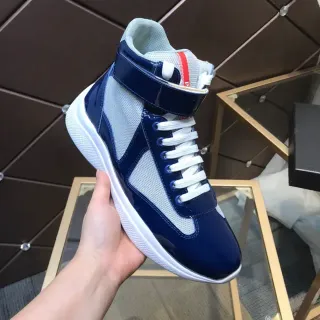 Prada Linea Rossa Navy and White سنيكر لايف ستايل عالي الارتفاع