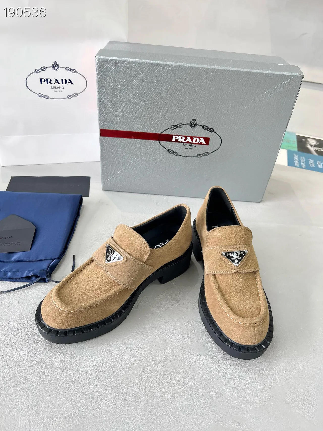 Prada Loafer Beige Black Suede Upper Platform Sole Loafer 5