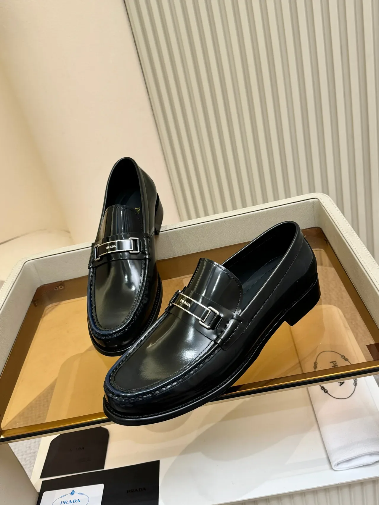 Prada Loafer Black Silver Glossy Patent Leather Metal Buckle Strap Loafer 5