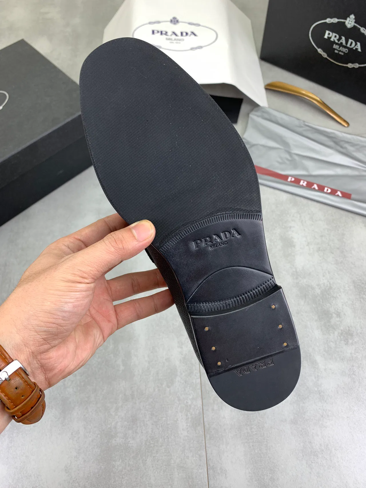 Prada Loafer Black Textured Leather Slip-On Loafer 4