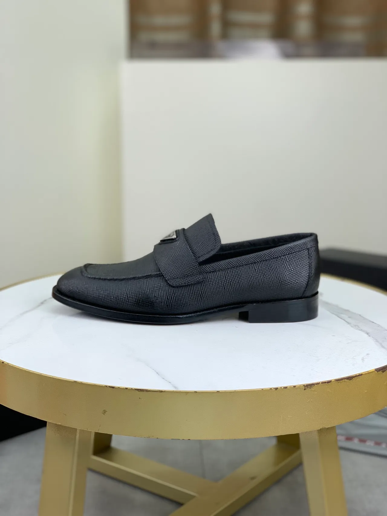 Prada Loafer Black Textured Leather Slip-On Loafer 6
