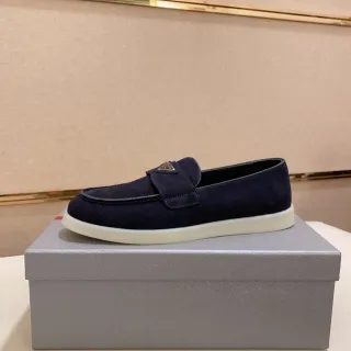 Prada mocasín azul marino blanco ante correa Velcro Strap mocasín
