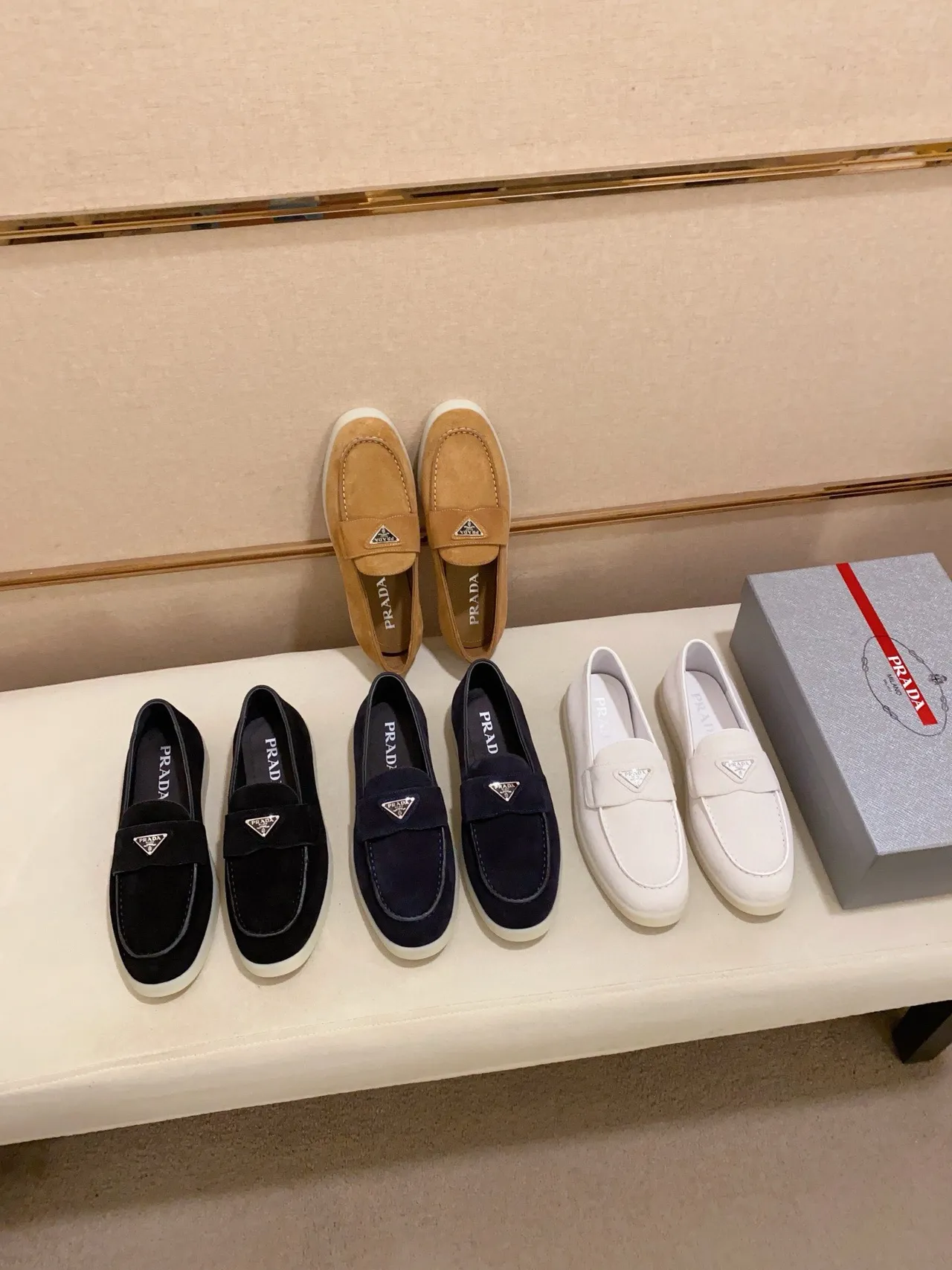 Prada Loafer Navy White Suede Velcro Strap Loafer 2