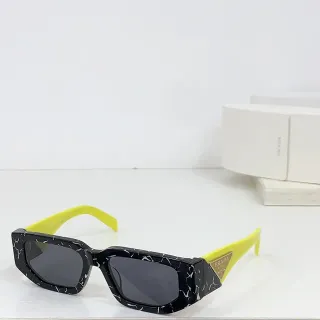 Prada Marbled Black and Yellow Angular Sunglasses