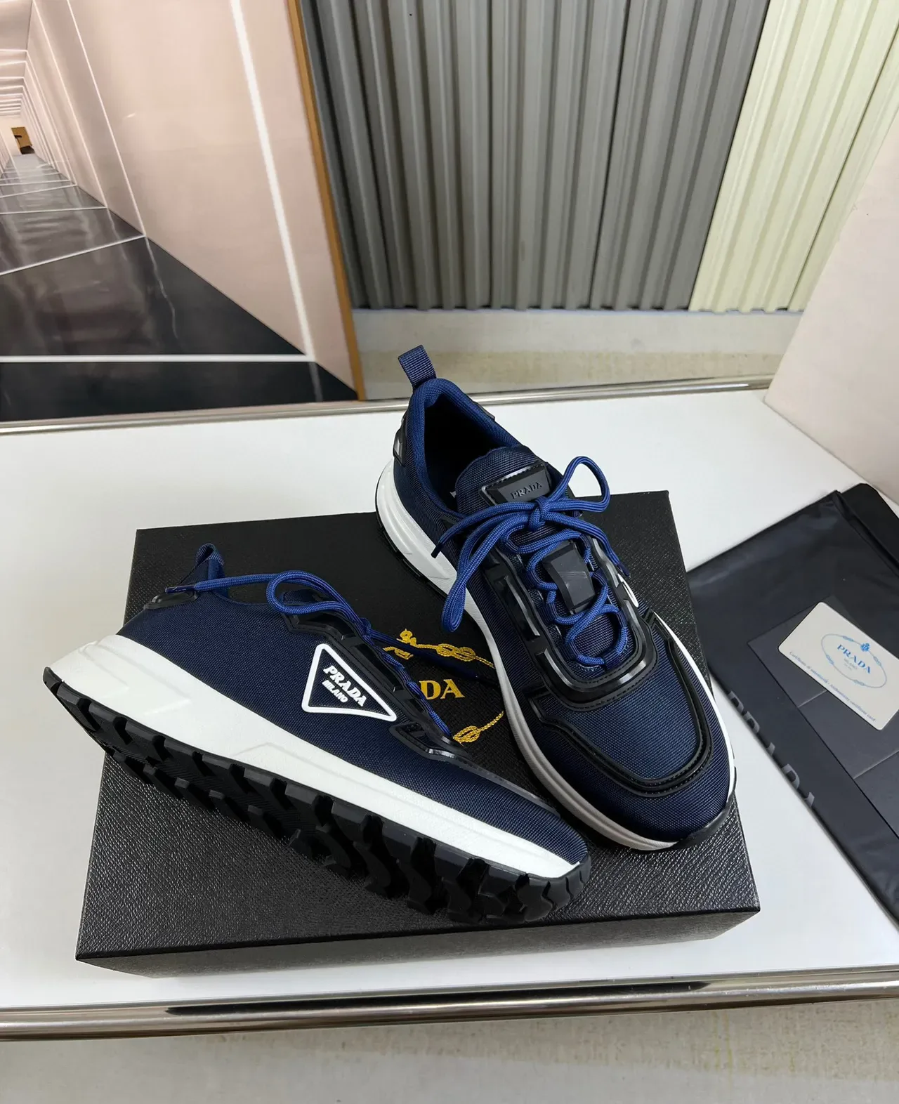 Prada Navy White Mesh Upper Chunky Midsole Sneakers 5