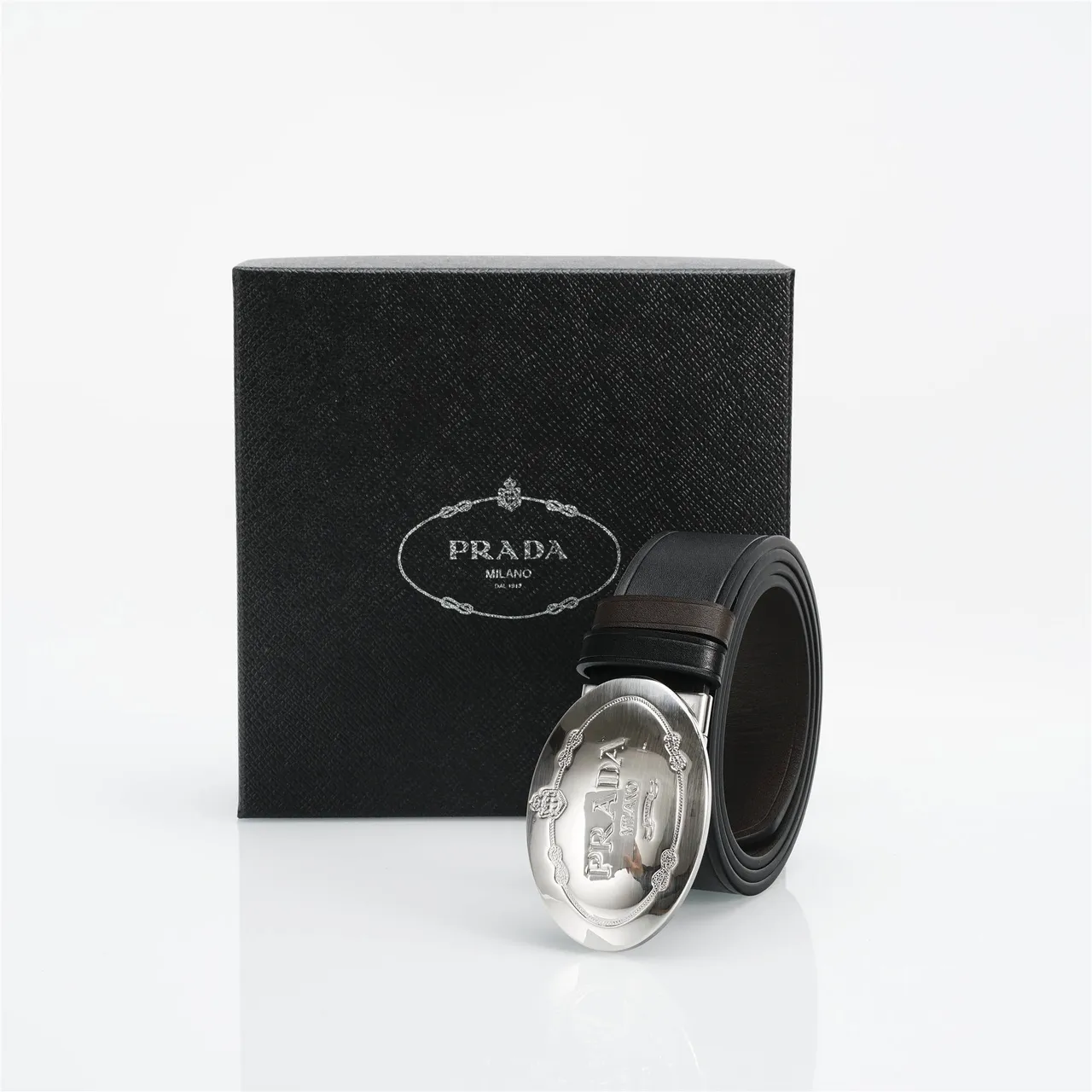 Prada Oval Buckle Black Leather Belt 5
