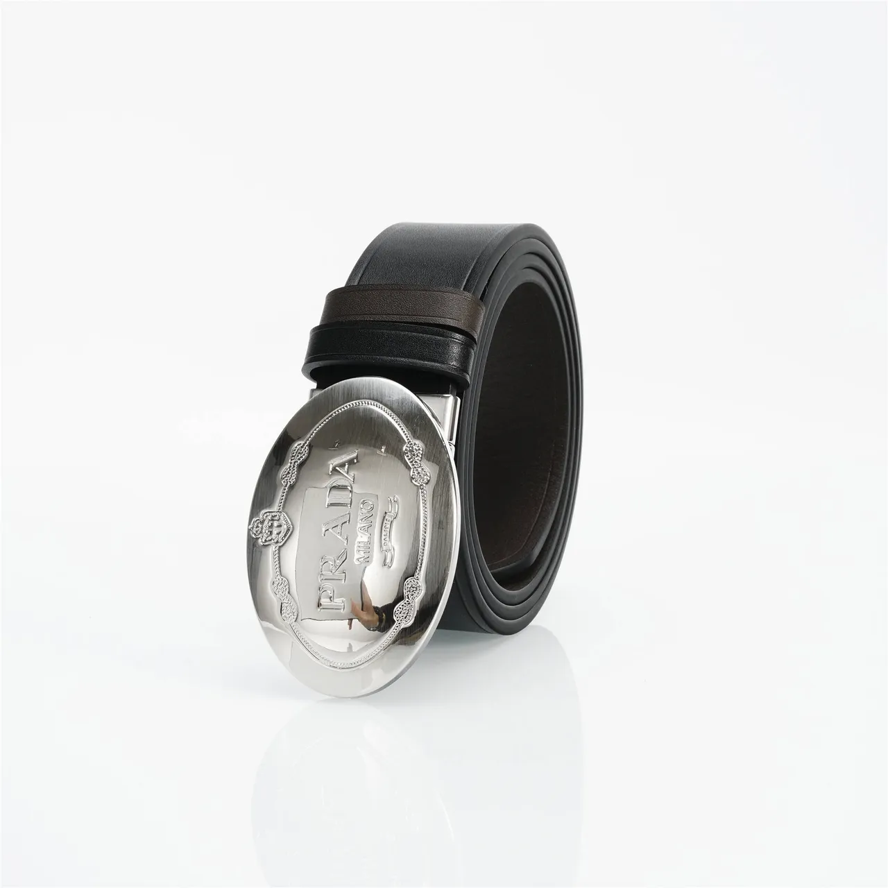 Prada Oval Buckle Black Leather Belt 6