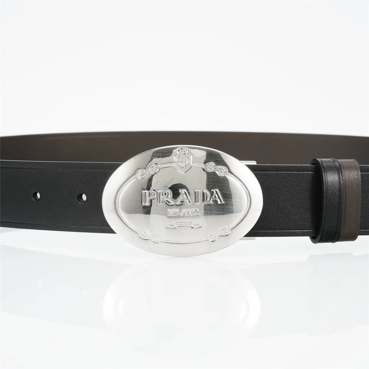 Prada Oval Buckle Black Leather Belt 7