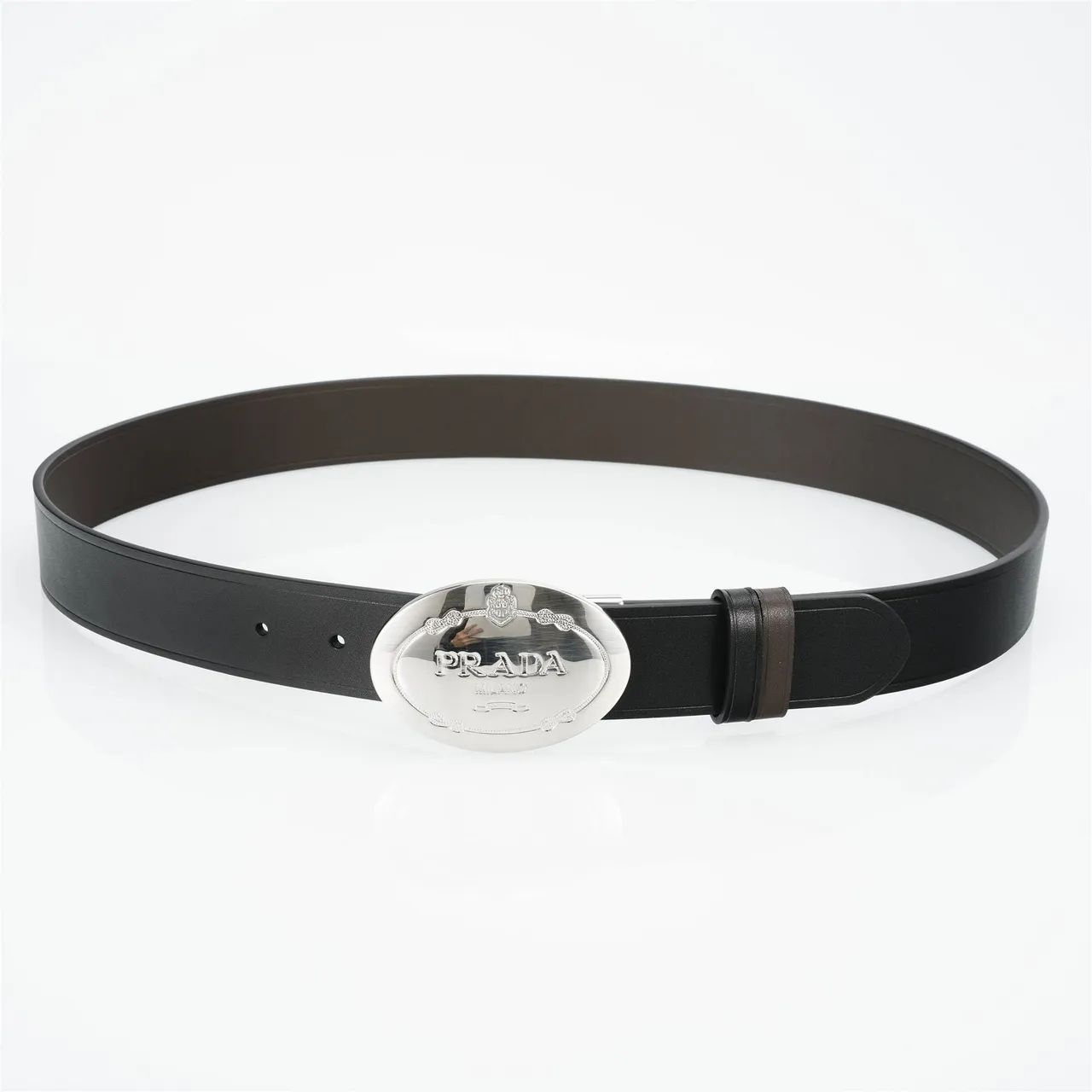 Prada Oval Buckle Black Leather Belt 8