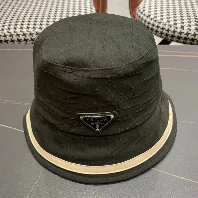 Prada Re-Edition Black Beige Textured Fabric Top Rim Band Bucket Bag 3