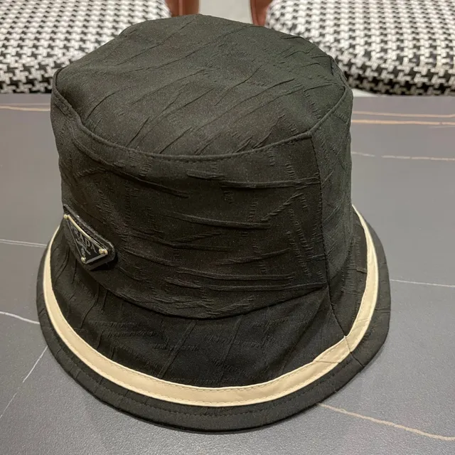 Prada Re-Edition Black Beige Textured Fabric Top Rim Band Bucket Bag 4