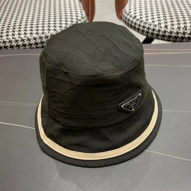 Prada Re-Edition Black Beige Textured Fabric Top Rim Band Bucket Bag 5